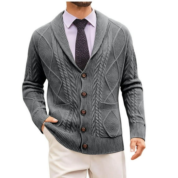 Mens Sweater Cardigans Shawl Collar Button Down Knitwear Long Sleeve Knitted Dressy Jacket Fall Winter Outerwear (M, Dark Gray)