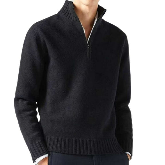 Mens Sweater - Casual Bottoming Solid Color Warm Wool Knit Half Zip Long Sleeve Sweater Jacket, Daily Layering Wear, Breathable Fabric, Cozy Outerwear, Men's Clothing