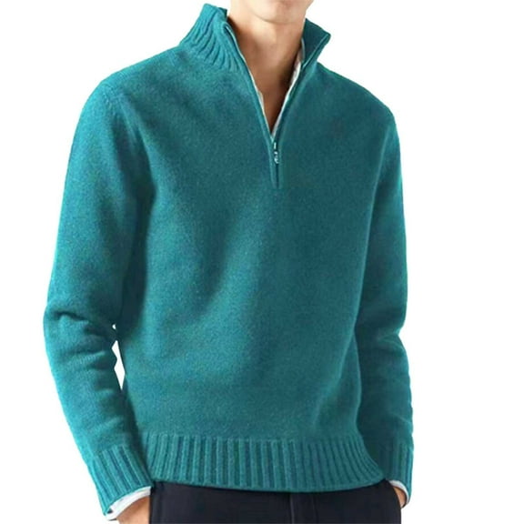 Mens Sweater - Casual Bottoming Solid Color Warm Wool Knit Half Zip Long Sleeve Sweater Jacket, Daily Layering Wear, Soft Wool Blend, Comfortable Outerwear, Men's Clothing
