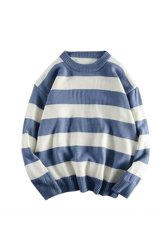 Mens Sweater - Casual Stripe Rip Sleeve Long Sleeve Round Neck Knit Sweater Jacket, Blouse - Like Comfort, Daily Casual Wear, Breathable Cotton Blend, Trendy Men's Clothing