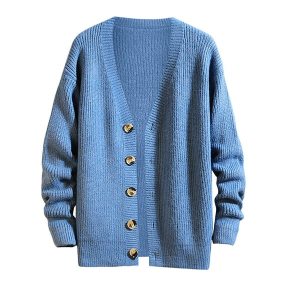 Mens Sweater Coat Tops Fashion Deep V Neck Button Keep Knit Knit Mens Warm Clothes,Blue,2XL