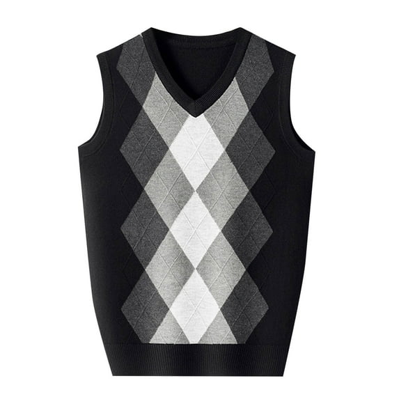 Mens Sweater Coat Tops Fashion Knitted Vest V Neck Color Blocked Mens Warm Jackets,Black,L
