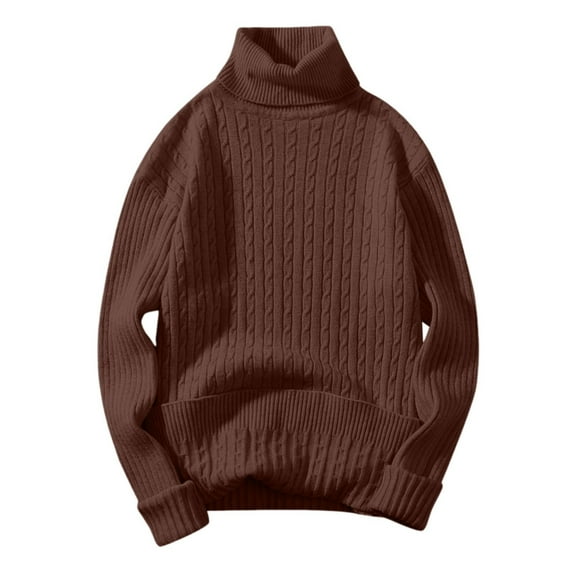 Mens Sweater Coat Tops Wool Round Neck Bottoming Shirt All Matching High Neck Mens Outdoor Clothing,Coffee,M