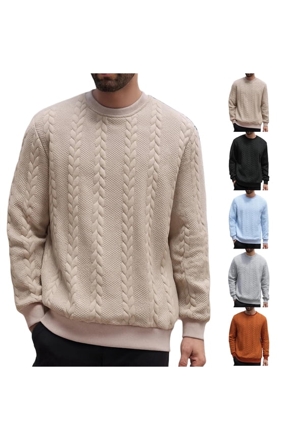 Mens Sweater Crewneck Cable Knit Pullover Sweater Casual Twist Textured Sweaters