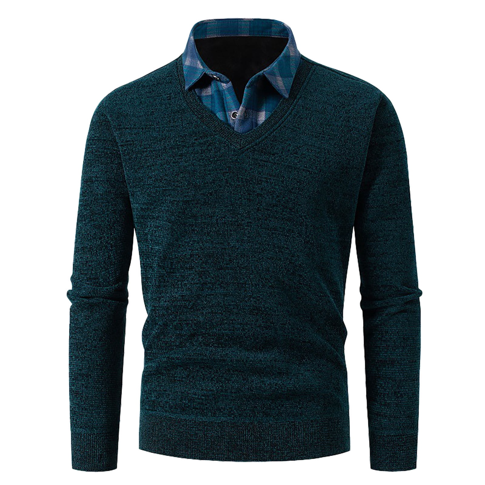 Men's Fake Two-Piece Knitted Cardigan - Business Collar Slim Fit Sweater
