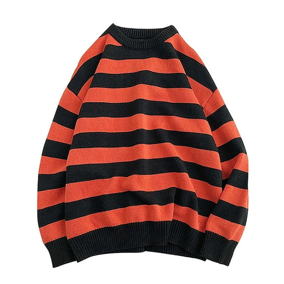 Mens Sweater, Fall Fashion Twotone Stripe Round Neck Male Long Sleeve Knit Sweater Jacket, Casual Daily Wear, Trendy Stripes, Soft Fabric, Men's Clothing
