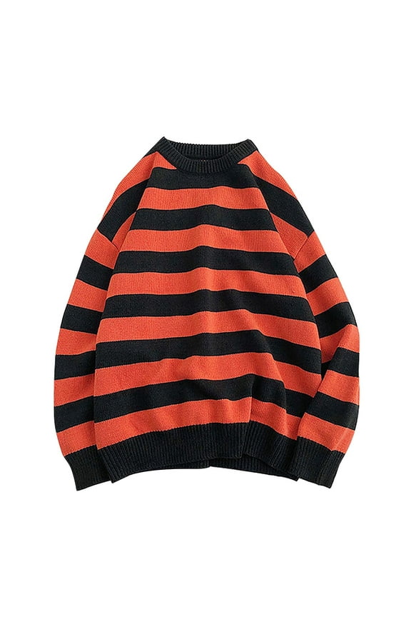 Mens Sweater, Fall Fashion Twotone Stripe Round Neck Male Long Sleeve Knit Sweater Jacket, Casual Daily Wear, Trendy Stripes, Soft Fabric, Men's Clothing