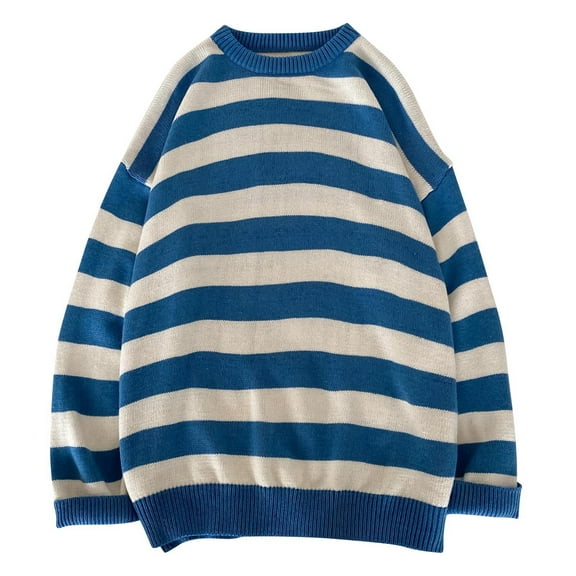 Mens Sweater, Fall Fashion Twotone Stripe Round Neck Male Long Sleeve Knit Sweater Jacket, Casual Daily Wear, Trendy Stripes, Soft Fabric, Men's Clothing