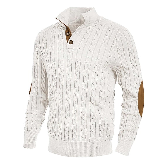 Mens Sweater Knit Tops Blouse Slim Fit Button Turtleneck Spliced Solid Long Sleeve Fall Winter Knitwear Pullover