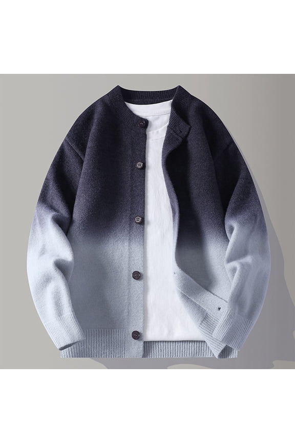 Mens Sweater Long Sleeve Cardigan Full Zipper Cable Knit High Mock Neck Gradient Color Loose Varsity Tops