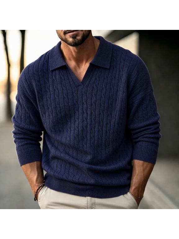 Mens Sweater Long Sleeve Classic Twisted Knitted Pullover