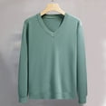 thumbnail image 1 of Mens Sweater Long Sleeved V Neck Solid Color Texture Design Sweater Army Green L, 1 of 9