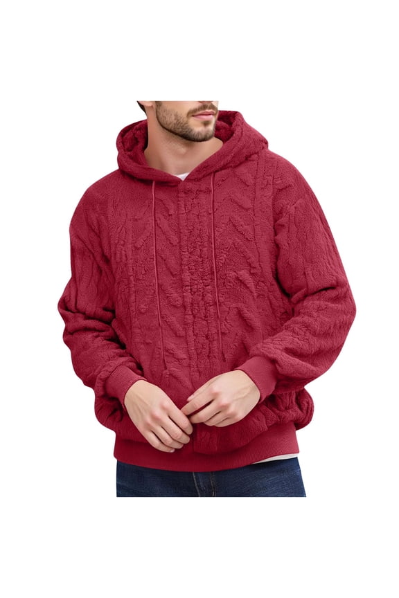 Mens Sweater Pullover Long Sleeve Knitted Hooded Fuzzy Casual Warm Winter Jacket Outdoor Fashion With Pockets