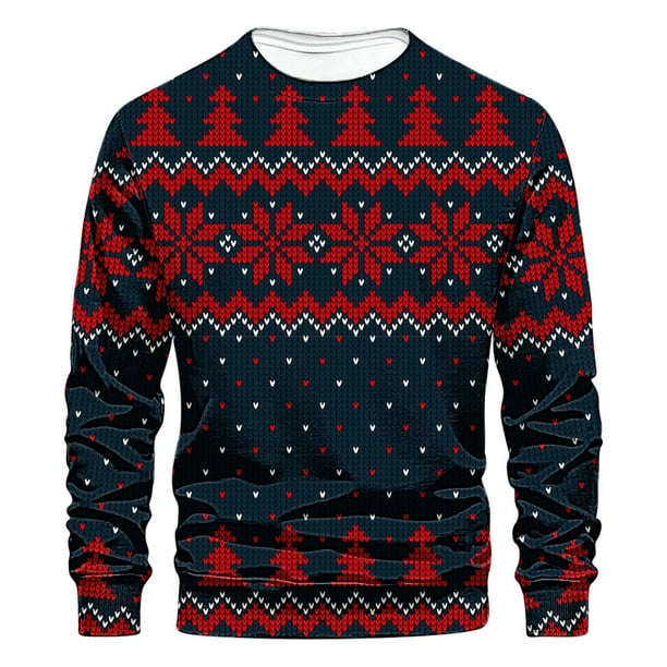 Mens Sweater Pullovers Ugly Christmas Sweaters for Men Stylish Holiday Snowflake Pattern Crew Neck Knitwear Tops 4X Large Blue Walmart Business Supplies