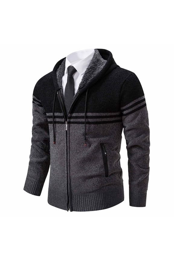 Mens Sweater Quarter Zip Mock Neck Hooded Cardigan Long Sleeve Stretch Fit Cable Knit Jackets