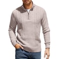 thumbnail image 1 of Mens Sweater Quarter Zip Pullover Casual Knit Cotton Long Sleeve Mock Neck Sweaters Beige L, 1 of 5