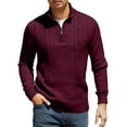 thumbnail image 1 of Mens Sweater Quarter Zip Pullover Casual Knit Cotton Long Sleeve Mock Neck Sweaters Wine XL, 1 of 5