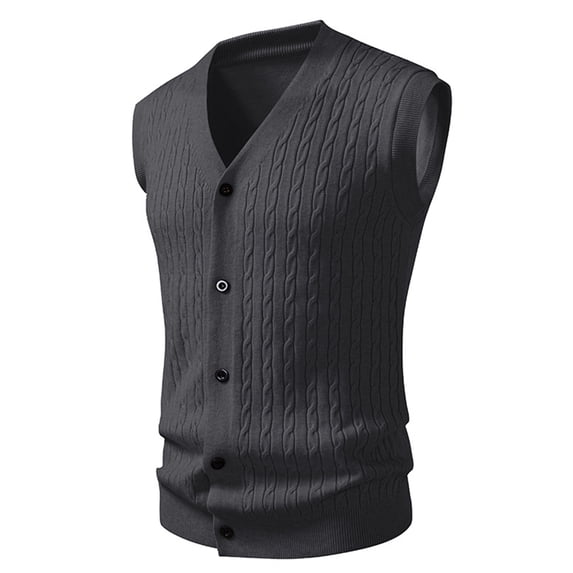 Mens Sweater Vest Button Up Sleeveless V-Neck Casual Knit Button Down Cardigan Men's Lightweight Sweaters Vests Gray XL