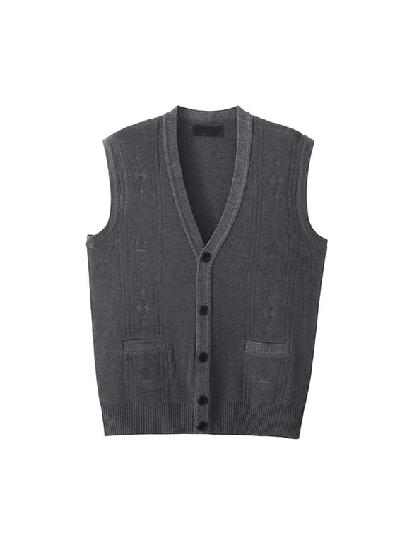 Mens Sweater Vest Crew Neck with Pocket Sleeveless Solid Thick Knitted Pullover for Fall Winter Warm