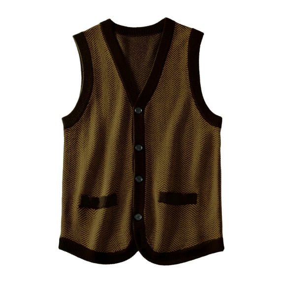 Men's Sweater Vest Solid Knitted Lightweight Thermal Cardigan_Brown_XXXXX-Large