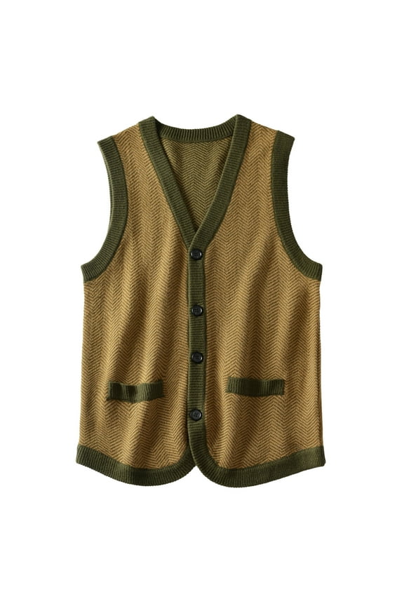 Men's Sweater Vest Solid Knitted Lightweight Thermal Cardigan_Olive_Medium