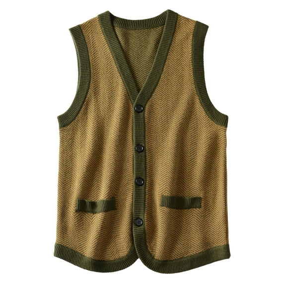 Men's Sweater Vest Solid Knitted Lightweight Thermal Cardigan_Olive_X-Large