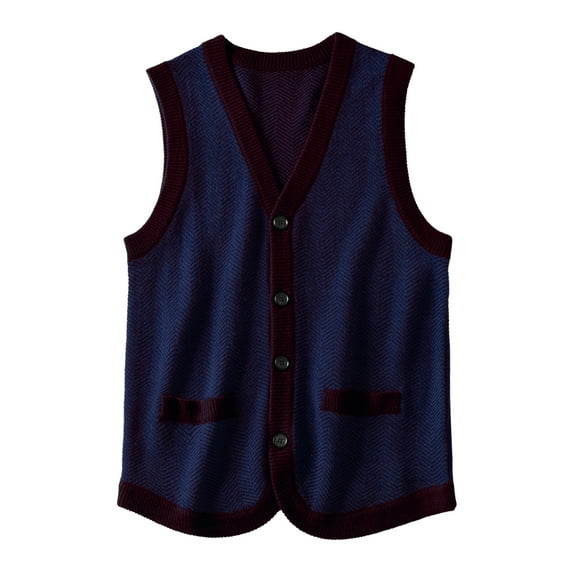 Men's Sweater Vest Solid Knitted Lightweight Thermal Cardigan_Wine Red_X-Large