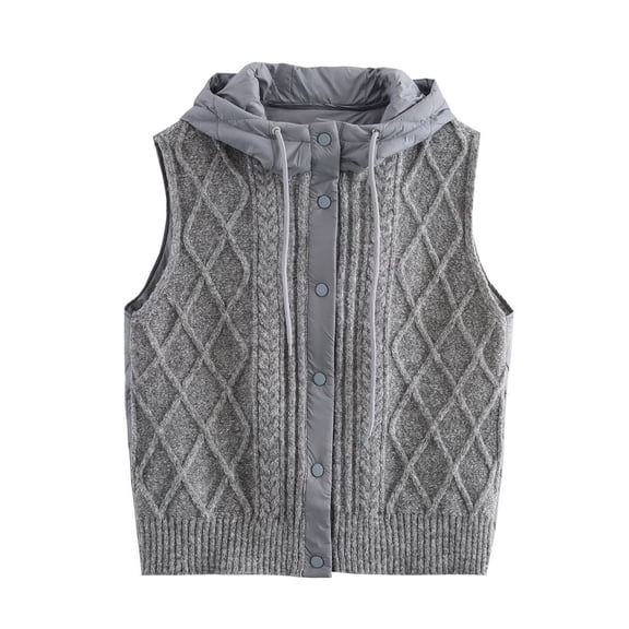 Mens Sweater Vest Tops Fashion Retro Knit Hooded Quilted Blend Layering Business Casual,Grey,One Size