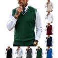 thumbnail image 1 of Mens Sweater Vest V Neck Cable Knit Sweater,Sleeveless Regular Fit Casual Pullover for Fall Winter Layered Wear, 1 of 5