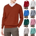 thumbnail image 1 of Mens Sweater Warm Pullovers V-Neck Long Sleeve Large Size Knitting Pullover Knitwear Jumpers Sweater Camel XL, 1 of 3