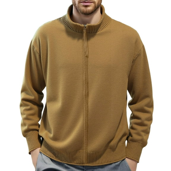 Mens Sweater - Winter Warm Knit Pullover Casual Long Sleeve Zip Up Sweater Jacket, Soft Comfortable Outerwear, Autumn Winter Daily Wear, Breathable Fabric, Men's Clothing