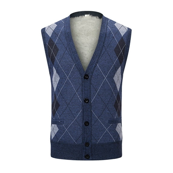 Mens Sweaterautumn and Winter Fashion Casual Printed Pocket Knitted Wool Cardigan Vest Sweater Vest