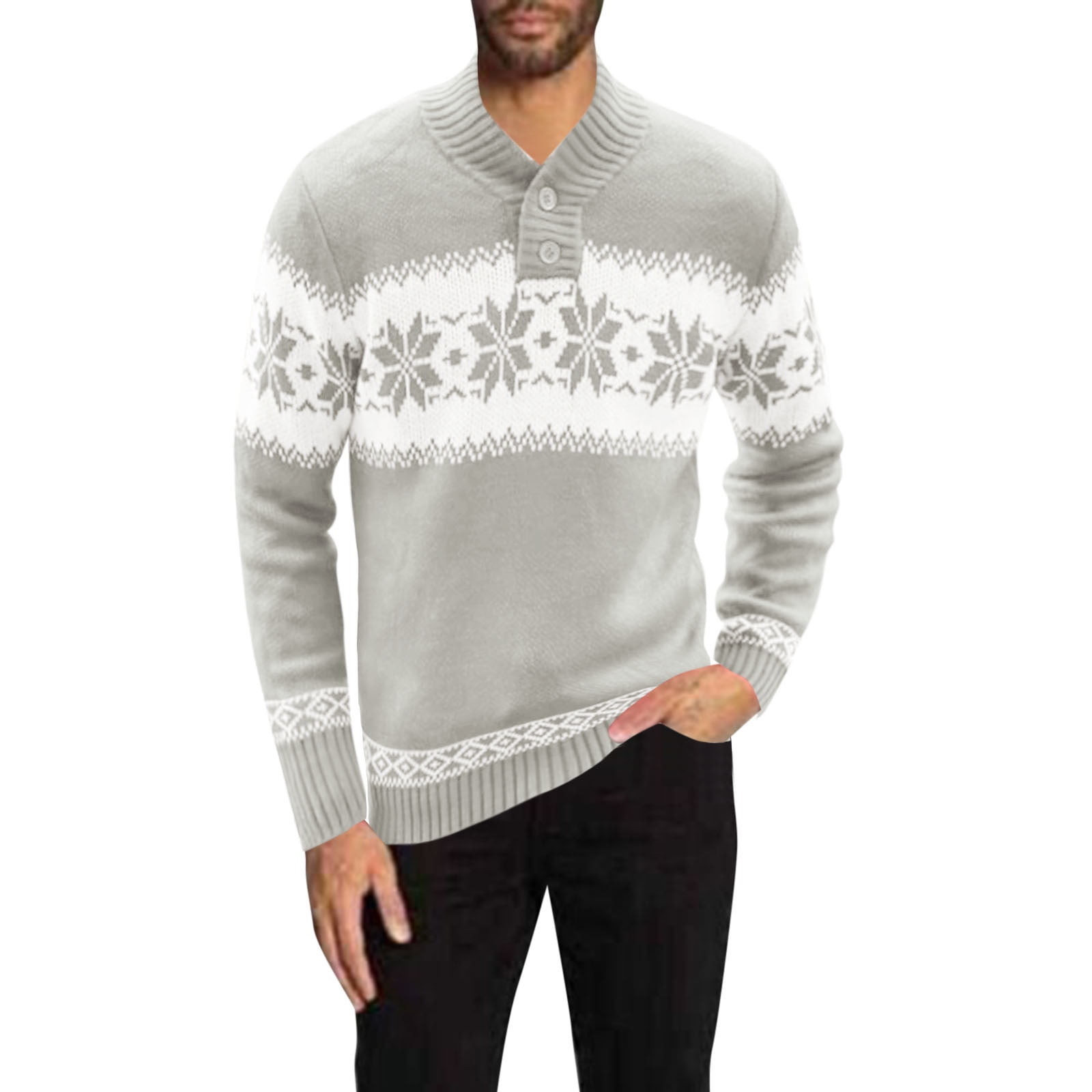 Mens Sweaters Autumn and Winter Fashion Casual Christmas Snowflake ...