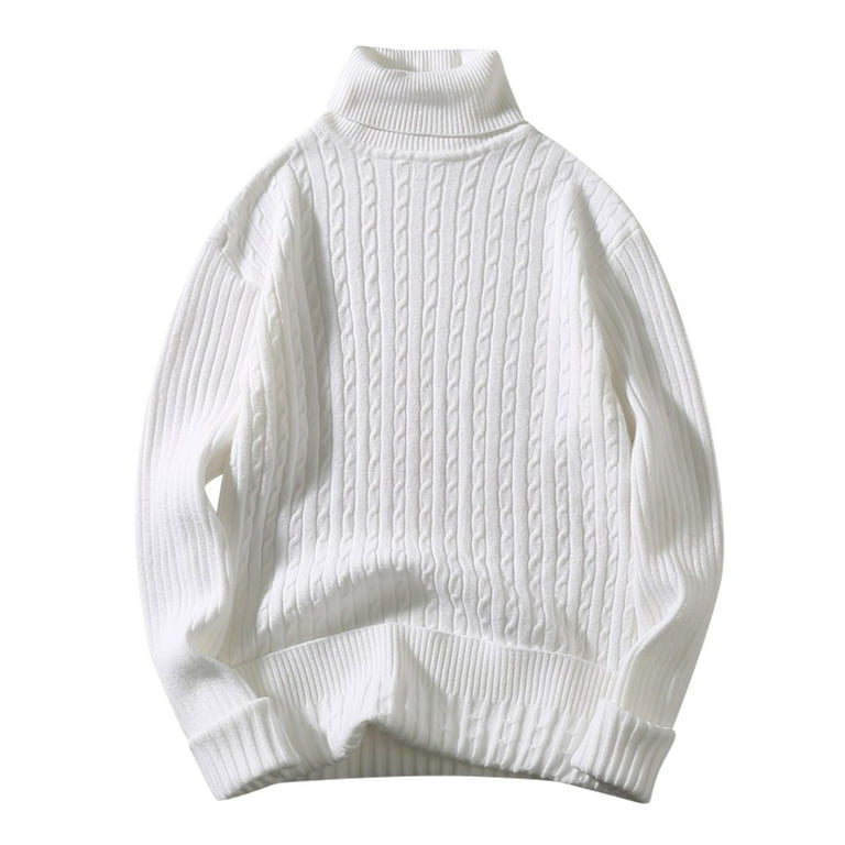 Mens Sweaters Big and Tall Mens Winter Wool Sweater Round Neck Pullover Bottoming Shirt All Matching High Neck Top Color White Size XL
