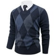 thumbnail image 1 of Mens Sweaters Casual V Neck Ribbed Knit Slim Fit Long Sleeve Argyle Pullover Fashion Sweater Dressy Wear (L, Navy), 1 of 4