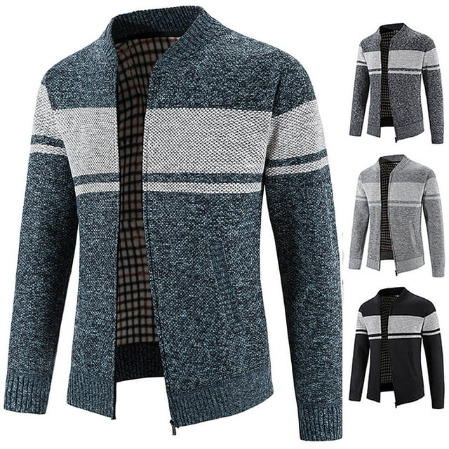 Mens Sweaters Clearance Autumn and Winter Stand Collar Fleece Jacket