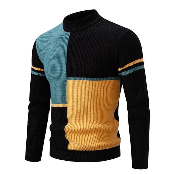 Mens Sweaters Color Block Long Sleeve Causal Fashion Knitted Sweaters Slim Pullover Sweater Fall Winter Knitwear, Black, XXL