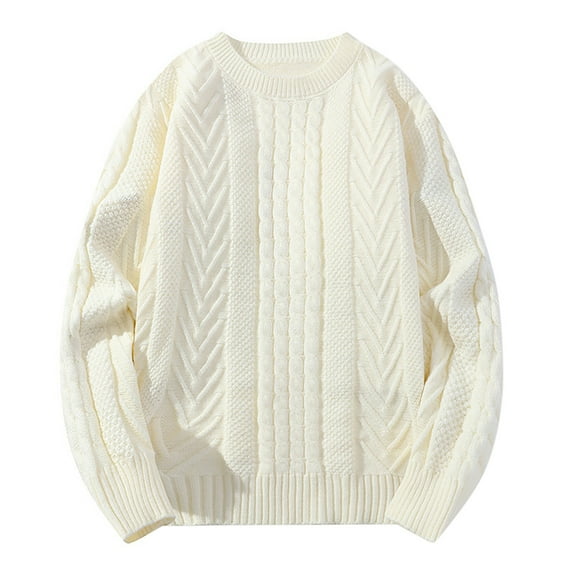 Mens Sweaters Fashion Crewneck Pullover Knitted Soft Winter Cable Knit Warm Solid Color Long Sleeves Sweaters
