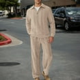 thumbnail image 1 of Mens Sweaters Quarter Zip Pullover Mens Quilted Sweatshirt and Pants Set (Beige XXL), 1 of 8