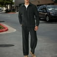 thumbnail image 1 of Mens Sweaters Quarter Zip Pullover Mens Quilted Sweatshirt and Pants Set (Black L), 1 of 8