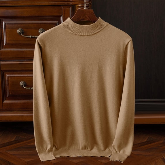 Mens Sweaters Slim Fit Mock Neck Pullover Mens Long Sleeve Solid Color Cozyy Casual Sweaters Winter Tops (L, Khaki)