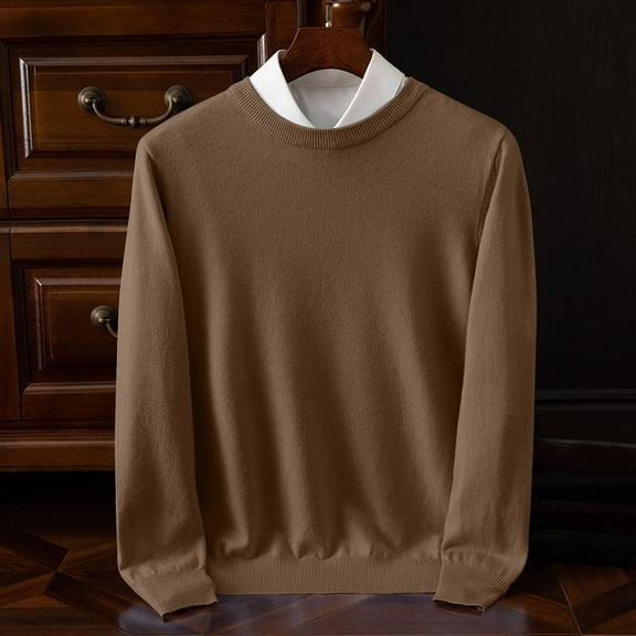 Mens Sweaters Slim Fit Round Neck Long Sleeve Plain Pullover Sweaters Stretchy Casual Fall Winter Tops (2XL, Khaki)