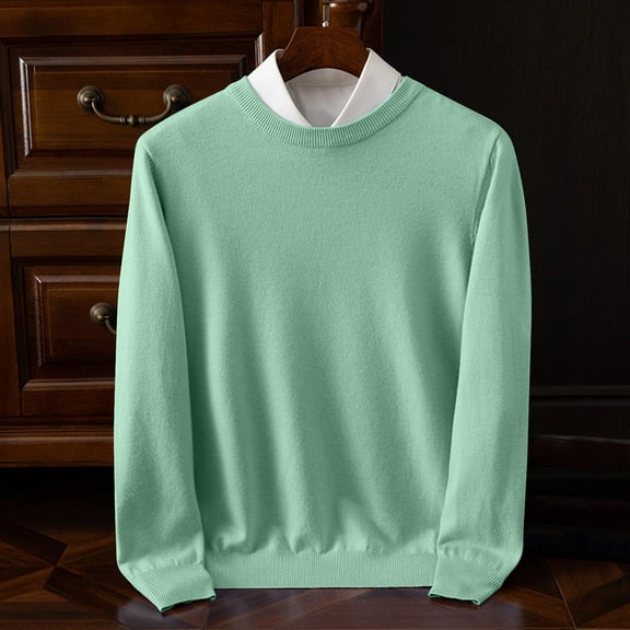 Mens Sweaters Slim Fit Round Neck Long Sleeve Plain Pullover Sweaters Stretchy Casual Fall Winter Tops (2XL, Green)