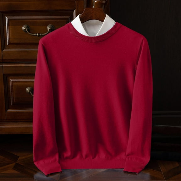 Mens Sweaters Slim Fit Round Neck Long Sleeve Plain Pullover Sweaters Stretchy Casual Fall Winter Tops (M, Wine)