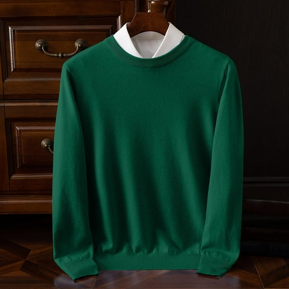 Mens Sweaters Slim Fit Round Neck Long Sleeve Plain Pullover Sweaters Stretchy Casual Fall Winter Tops (XL, Army Green)