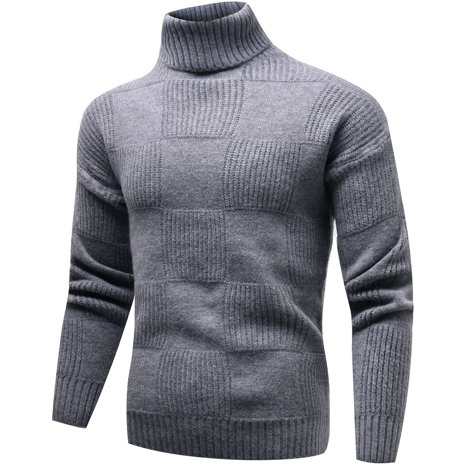 Mens Sweaters Winter Fashion Casual Knitted Turtleneck Solid Color Long