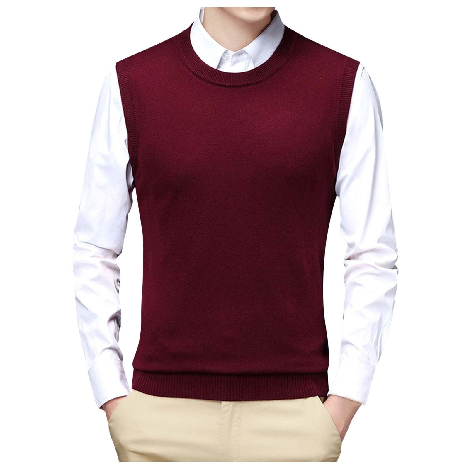 Mens Sweaters and Pullovers Mens Jacquard Bottomed Plaid Shirt Sleeveless Sweater Vest (Color