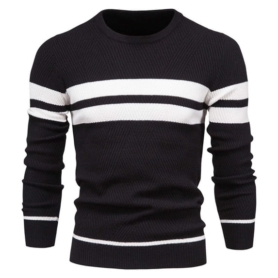 Mens Sweaters for Winter Clearance Men Long Sleeve Round Neck Stripe Fashion Casual Comfortable Blouse Sweater