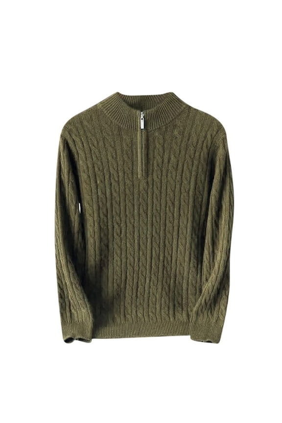 Mens Sweaters with Zipper Chunky Knitted Mock Neck Long Sleeve Sweatshirts Casual Solid Color Stretchy Slim Thermal Warm Business Work Sweater Shirts