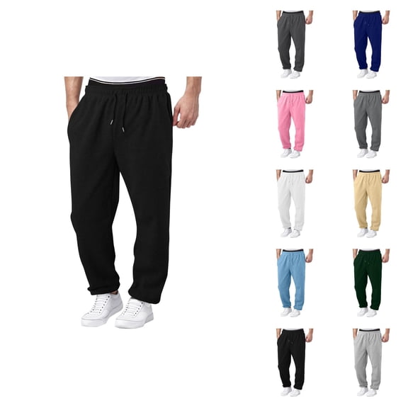 Mens Sweatpants 2026 Fashion Elastic Waist Drawstring Relaxed Fit Wide Leg Casual Pants Trousers with Pockets